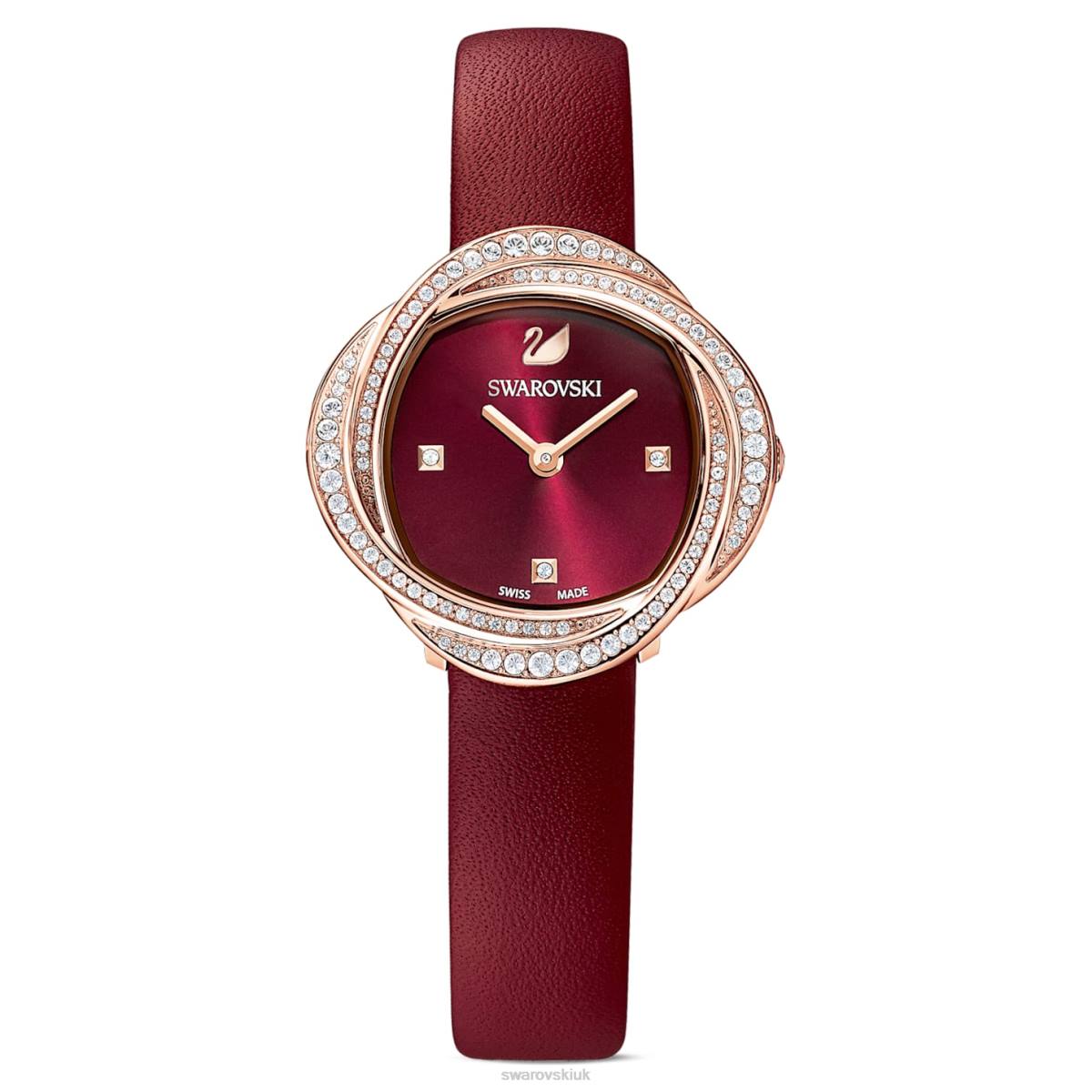 Accessories Swarovski Crystal Flower watch Swiss Made, Leather strap, Red, Rose gold-tone finish 48JX1201