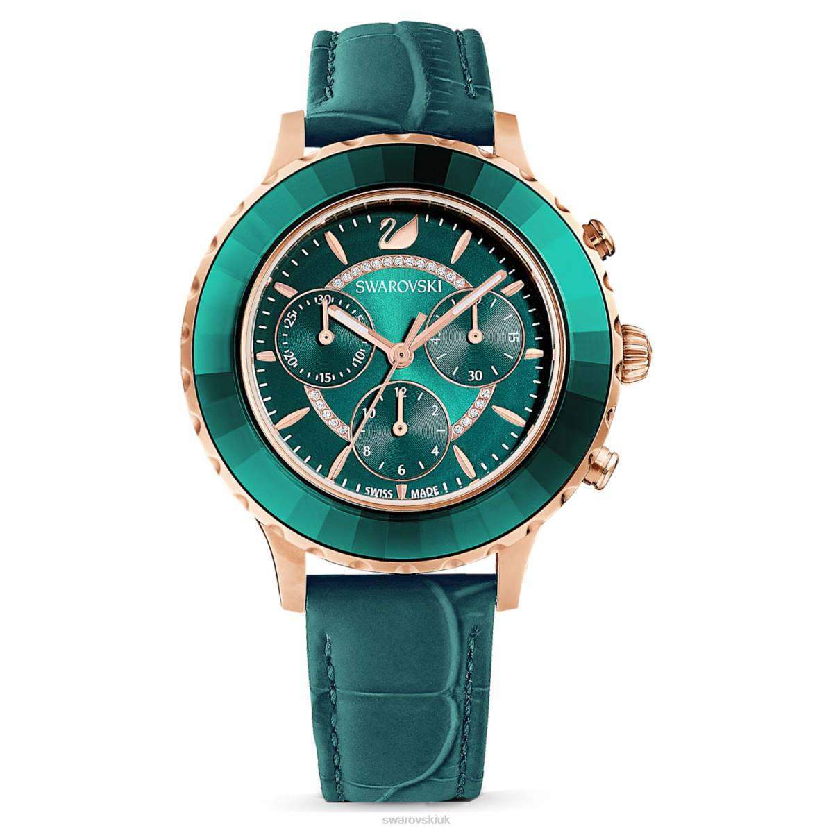 Accessories Swarovski Octea Lux Chrono watch Swiss Made, Leather strap, Green, Rose gold-tone finish 48JX1159