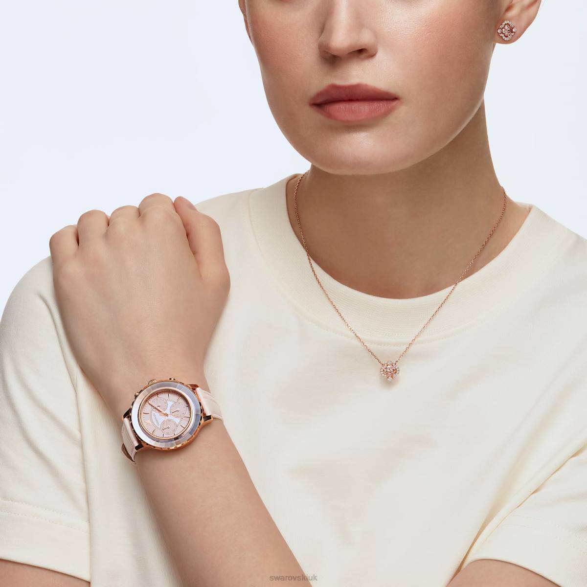 Accessories Swarovski Octea Lux Chrono watch Swiss Made, Leather strap, Pink, Rose gold-tone finish 48JX1191
