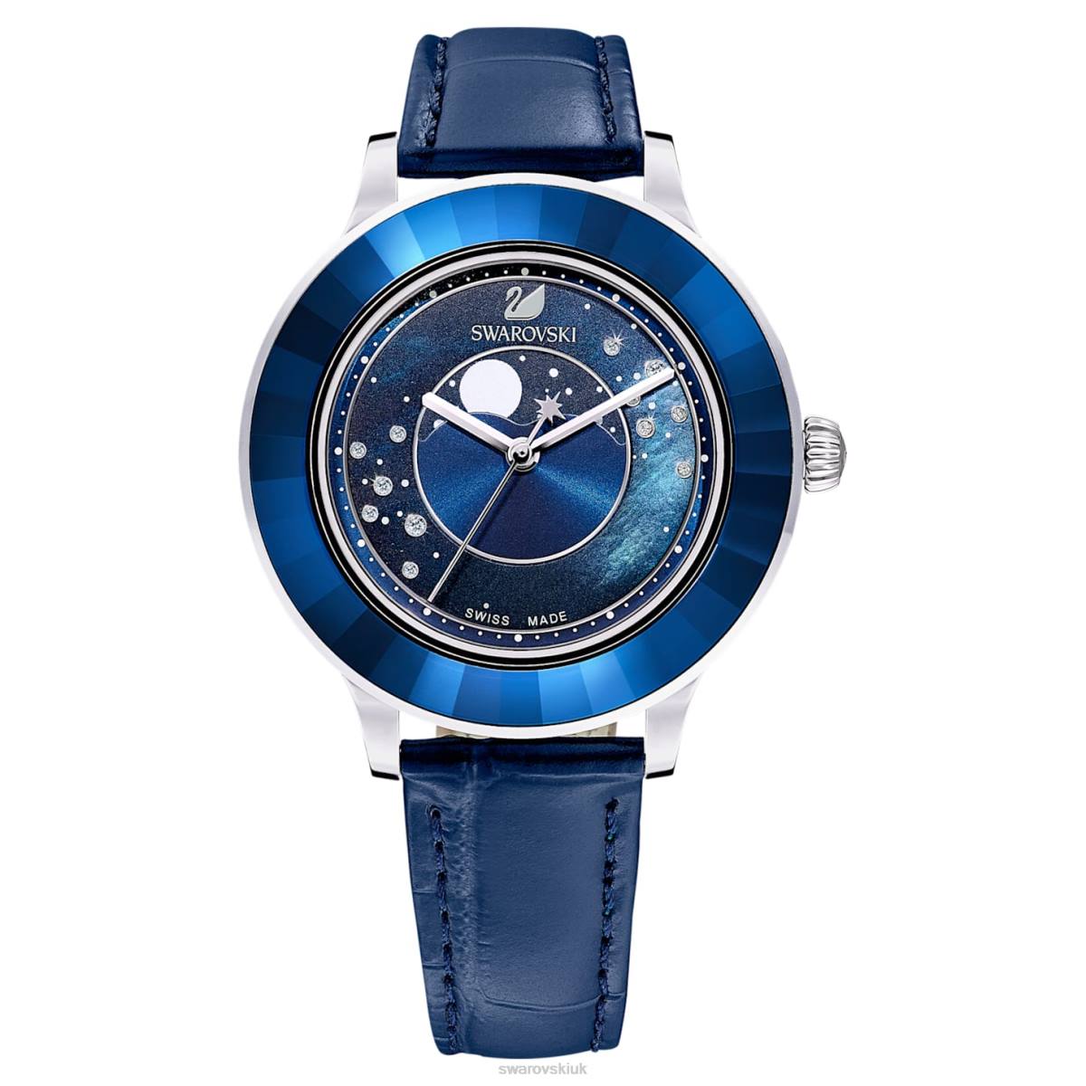 Accessories Swarovski Octea Lux watch Swiss Made, Moon, Leather strap, Blue, Stainless steel 48JX1248