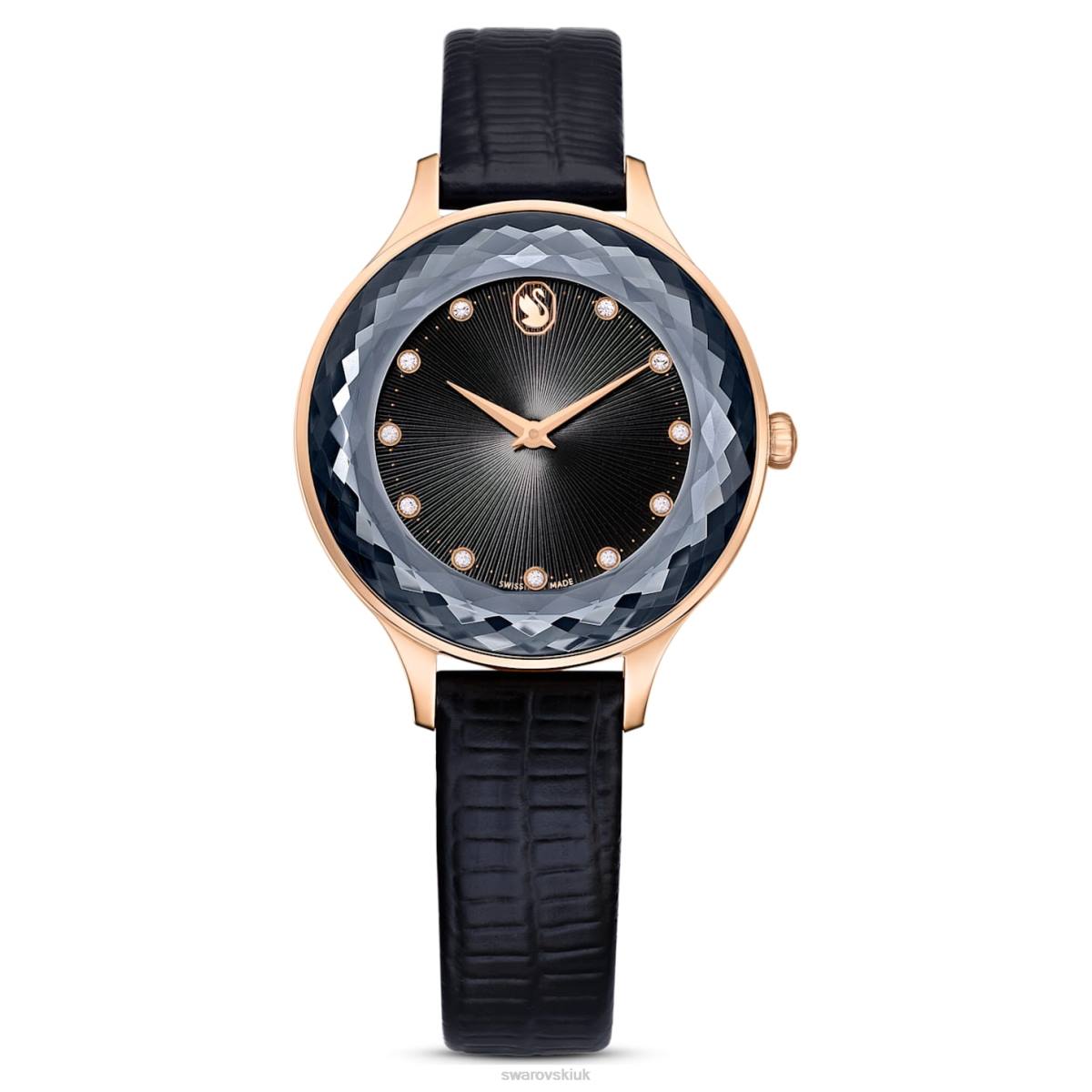 Accessories Swarovski Octea Nova watch Swiss Made, Leather strap, Black, Rose gold-tone finish 48JX1181