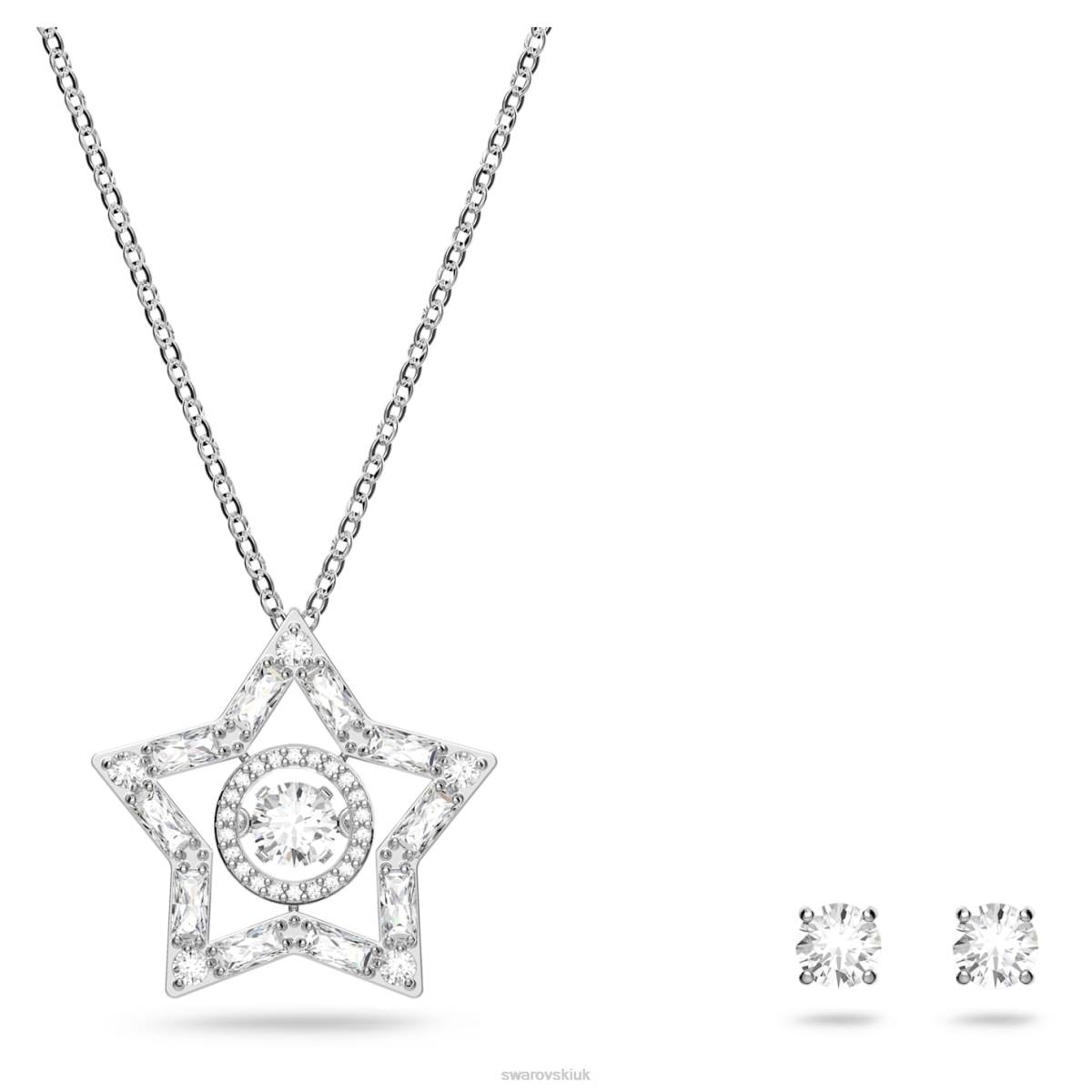 Jewelry Swarovski Stella set Mixed cuts, Star, White, Rhodium plated 48JX405