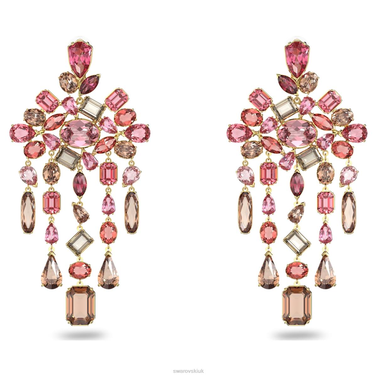 Jewelry Swarovski Gema clip earrings Mixed cuts, Chandelier, Multicolored, Gold-tone plated 48JX945