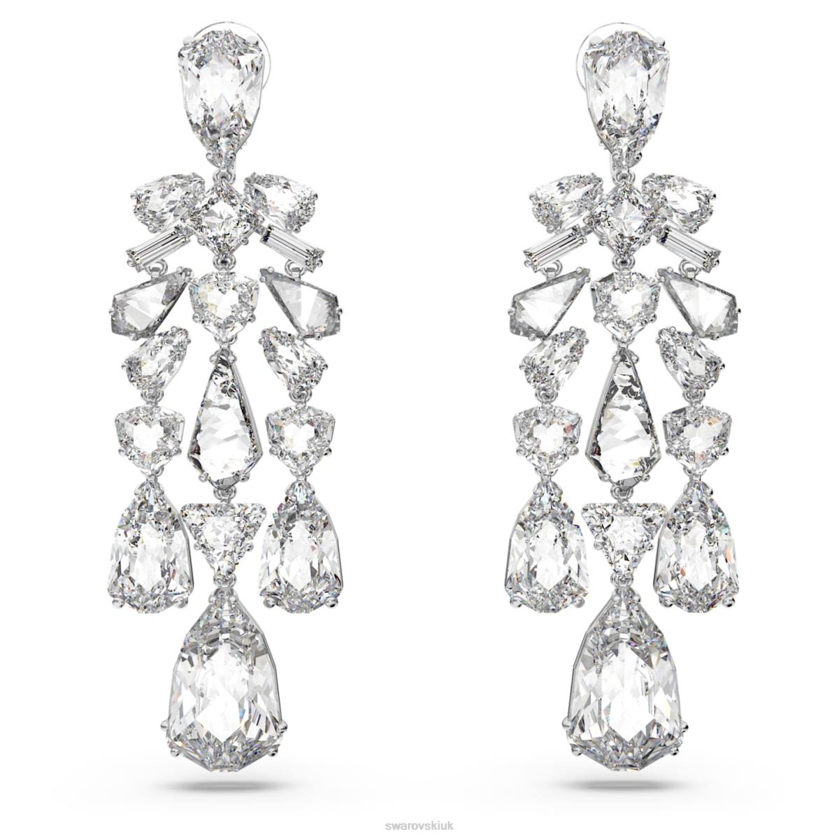 Jewelry Swarovski Mesmera clip earrings Mixed cuts, Chandelier, White, Rhodium plated 48JX951