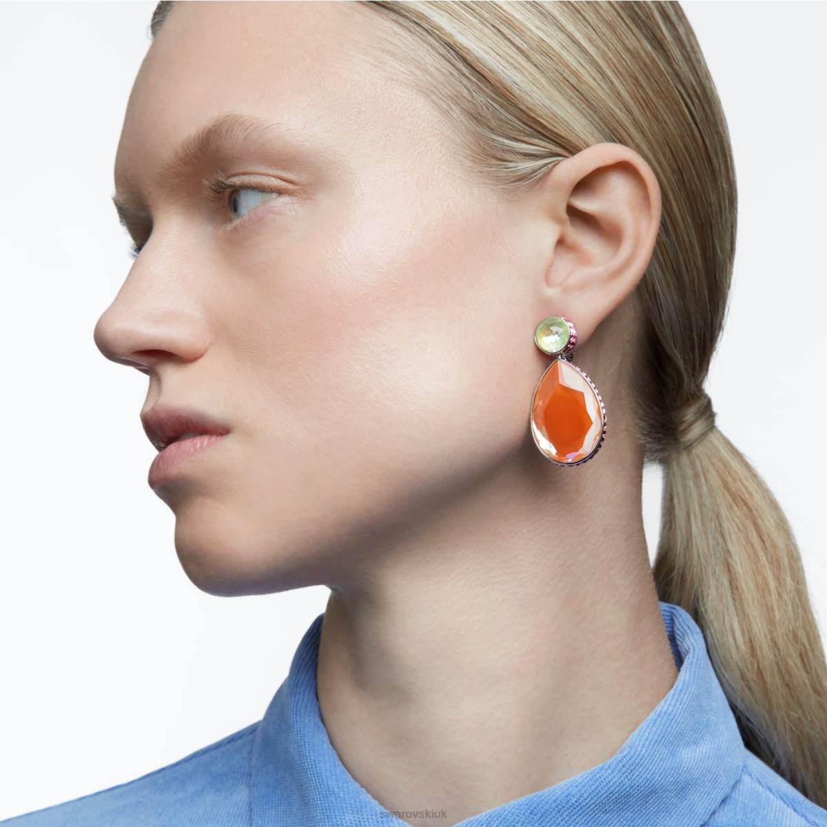 Jewelry Swarovski Orbita clip earrings Asymmetrical design, Drop cut, Multicolored, Rhodium plated 48JX957