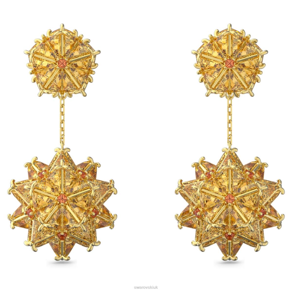 Jewelry Swarovski Curiosa drop earrings Geometric cut, Orange, Gold-tone plated 48JX844