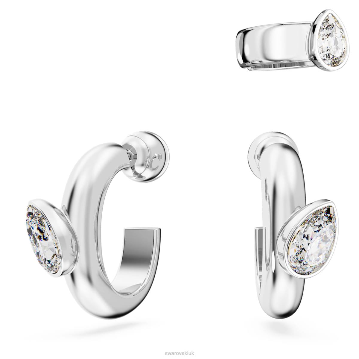Jewelry Swarovski Dextera hoop earrings with ear cuff Pear cut, White, Rhodium plated 48JX399