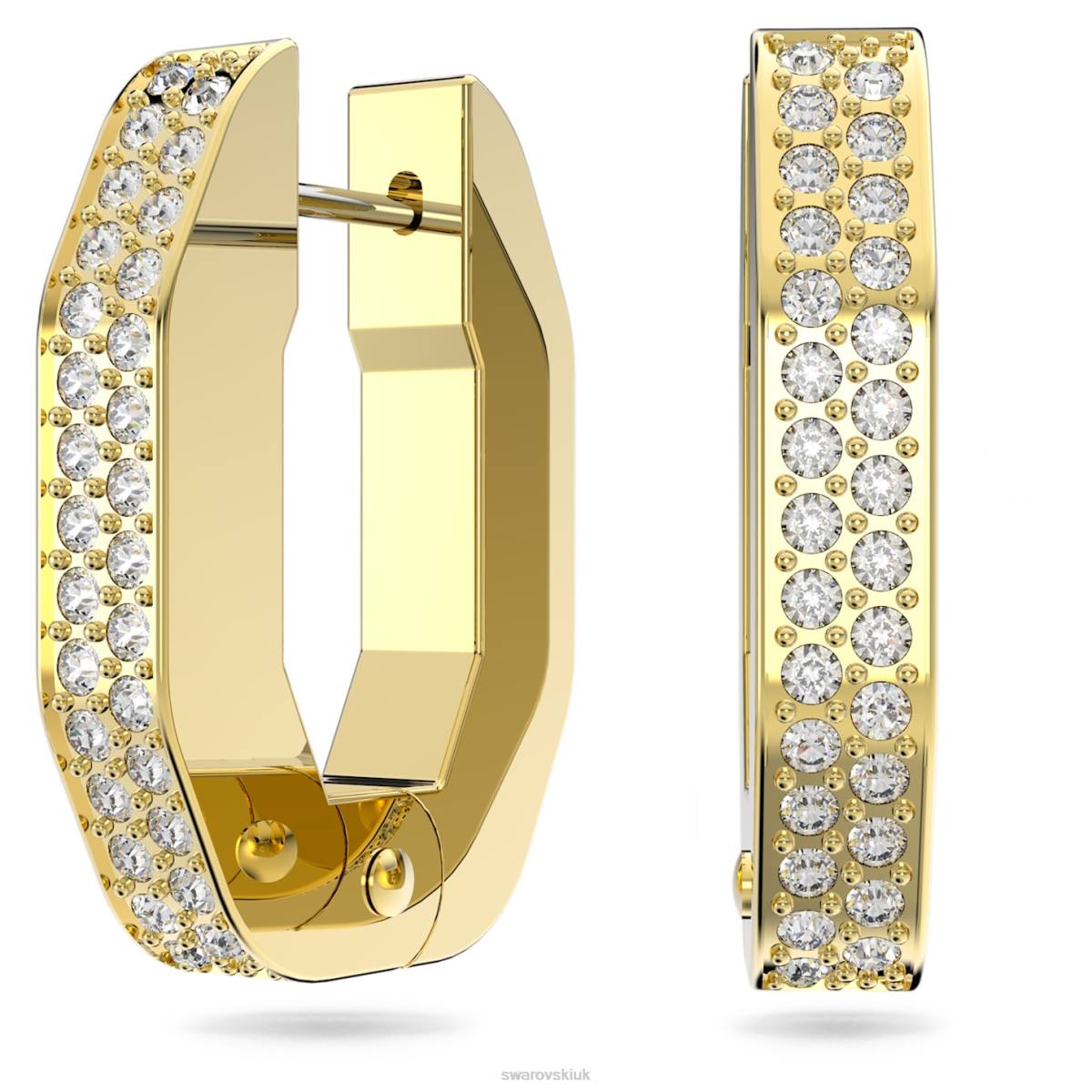Jewelry Swarovski Dextera hoop earrings Octagon shape, White, Gold-tone plated 48JX913
