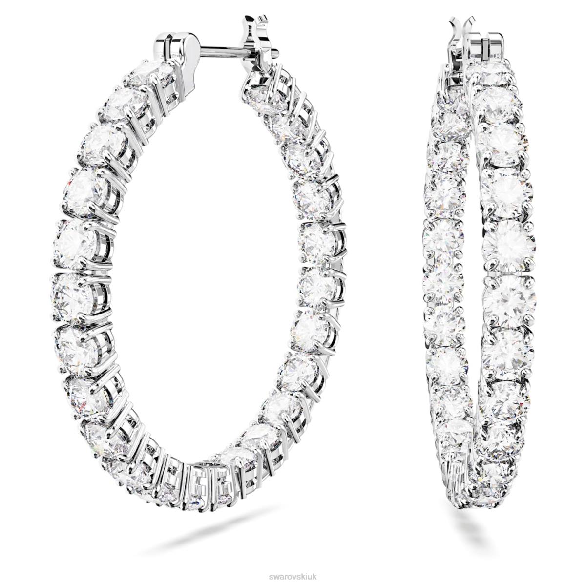 Jewelry Swarovski Matrix hoop earrings Round cut, White, Rhodium plated 48JX911