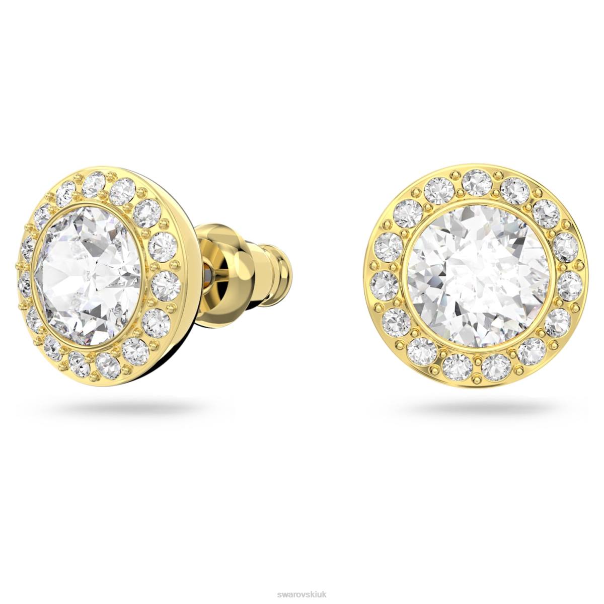 Jewelry Swarovski Angelic stud earrings Round cut, White, Gold-tone plated 48JX671