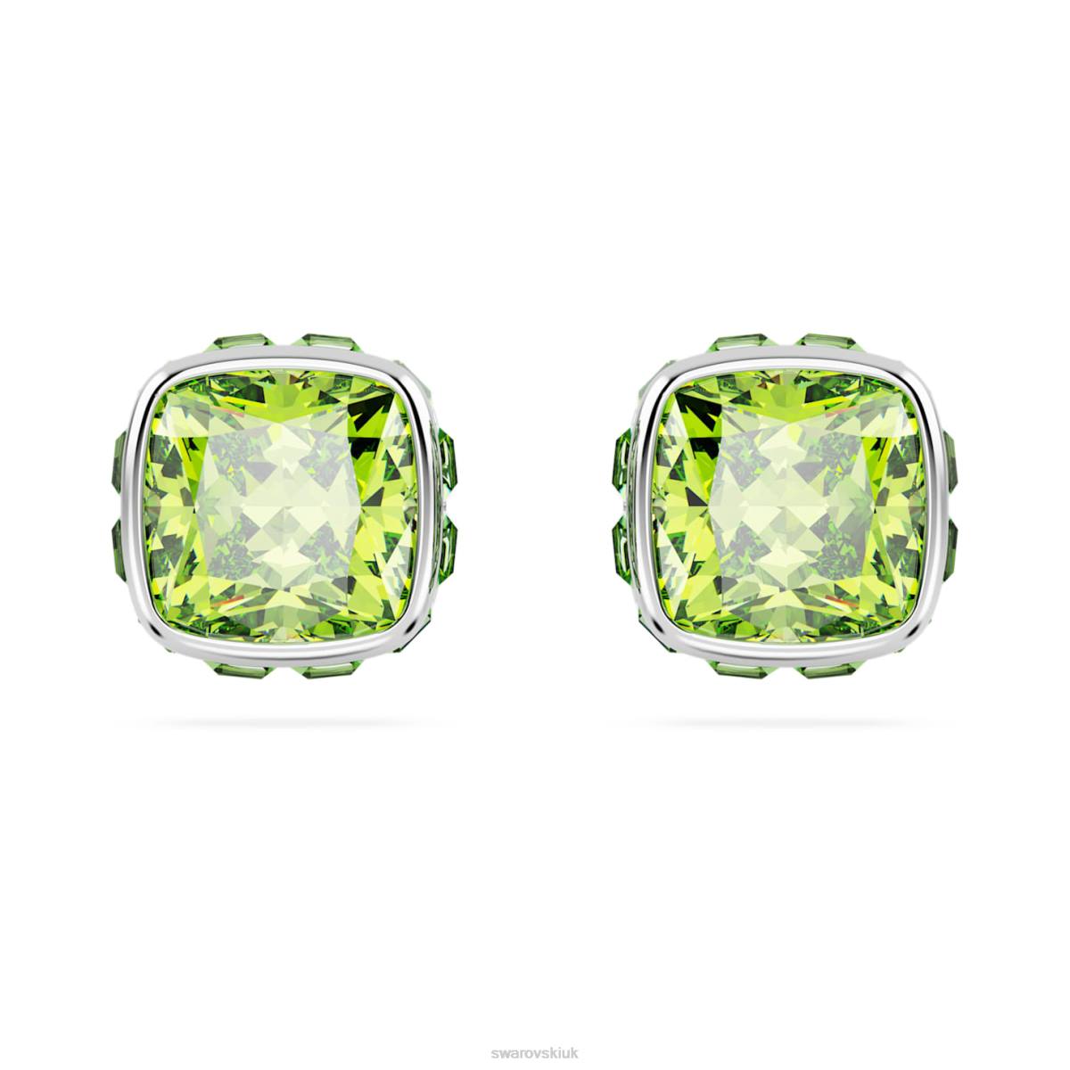 Jewelry Swarovski Birthstone stud earrings Square cut August, Green, Rhodium plated 48JX727