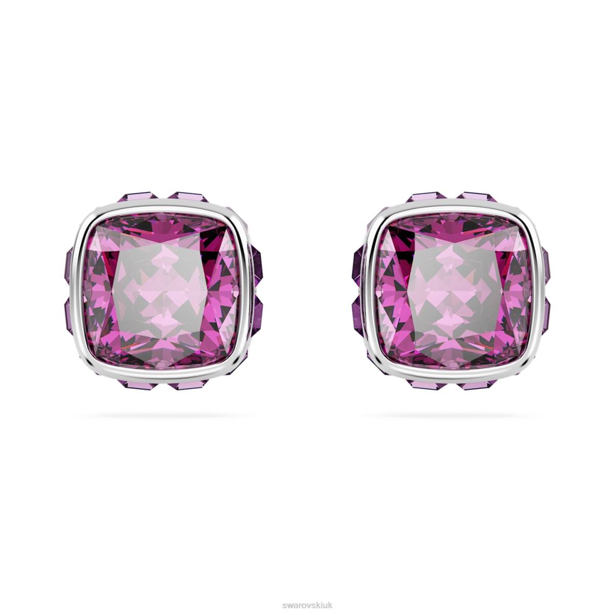 Jewelry Swarovski Birthstone stud earrings Square cut February, Pink, Rhodium plated 48JX735