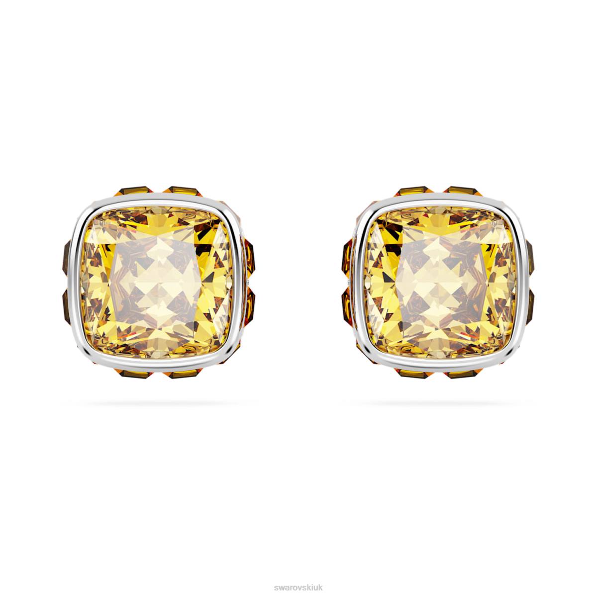Jewelry Swarovski Birthstone stud earrings Square cut November, Yellow, Rhodium plated 48JX730