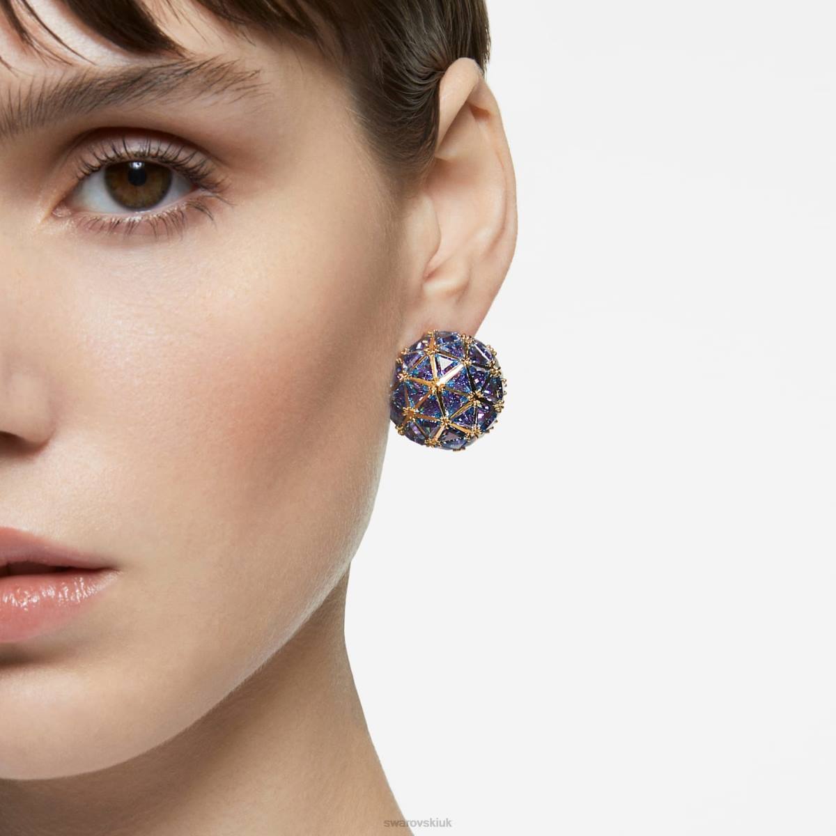 Jewelry Swarovski Curiosa stud earring Single, Triangle cut, Blue, Gold-tone plated 48JX974
