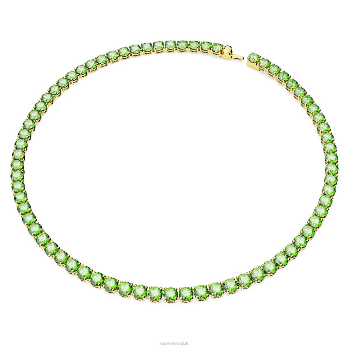 Jewelry Swarovski Matrix Tennis necklace Round cut, Green, Gold-tone plated 48JX6