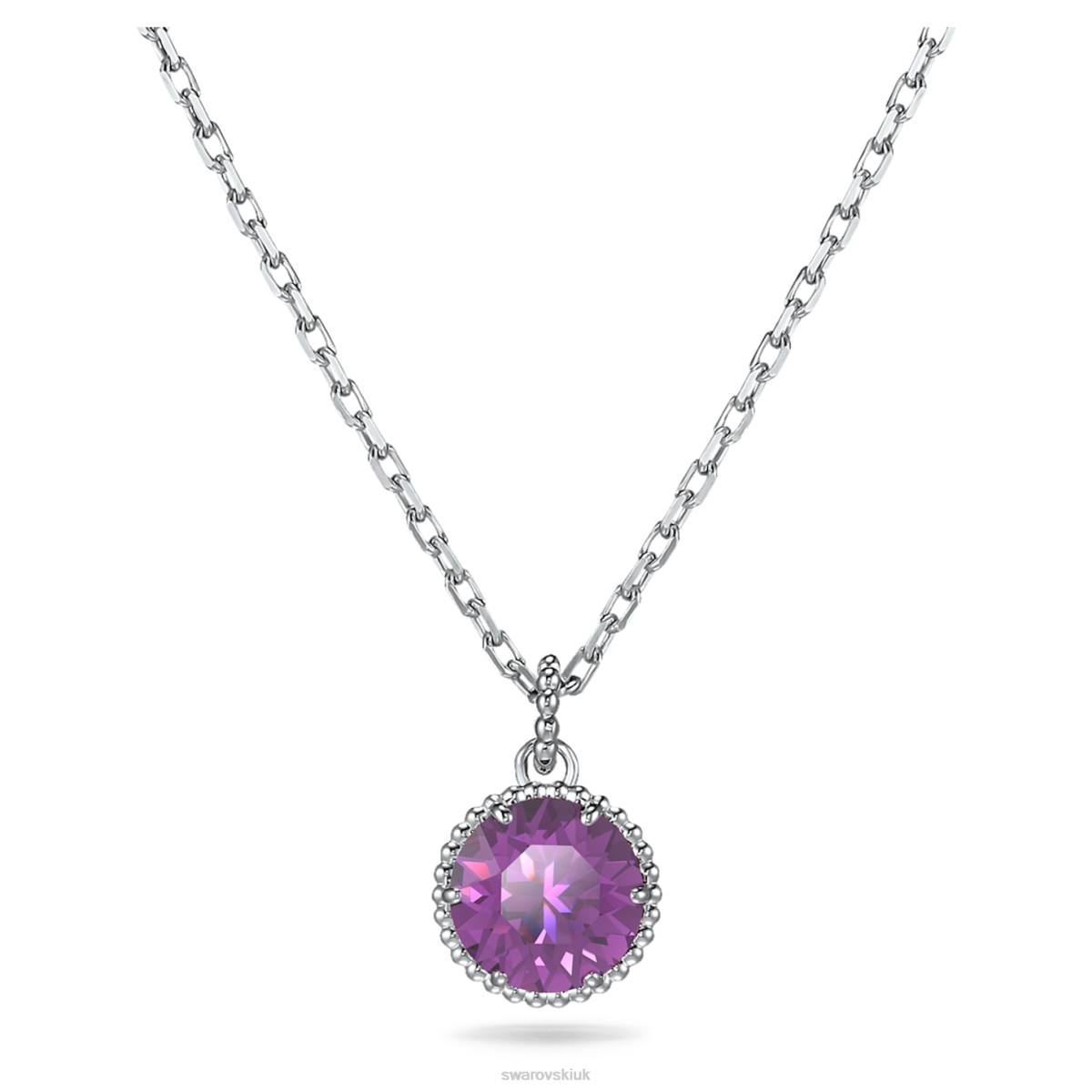 Jewelry Swarovski Birthstone pendant Round cut February, Purple, Rhodium plated 48JX323