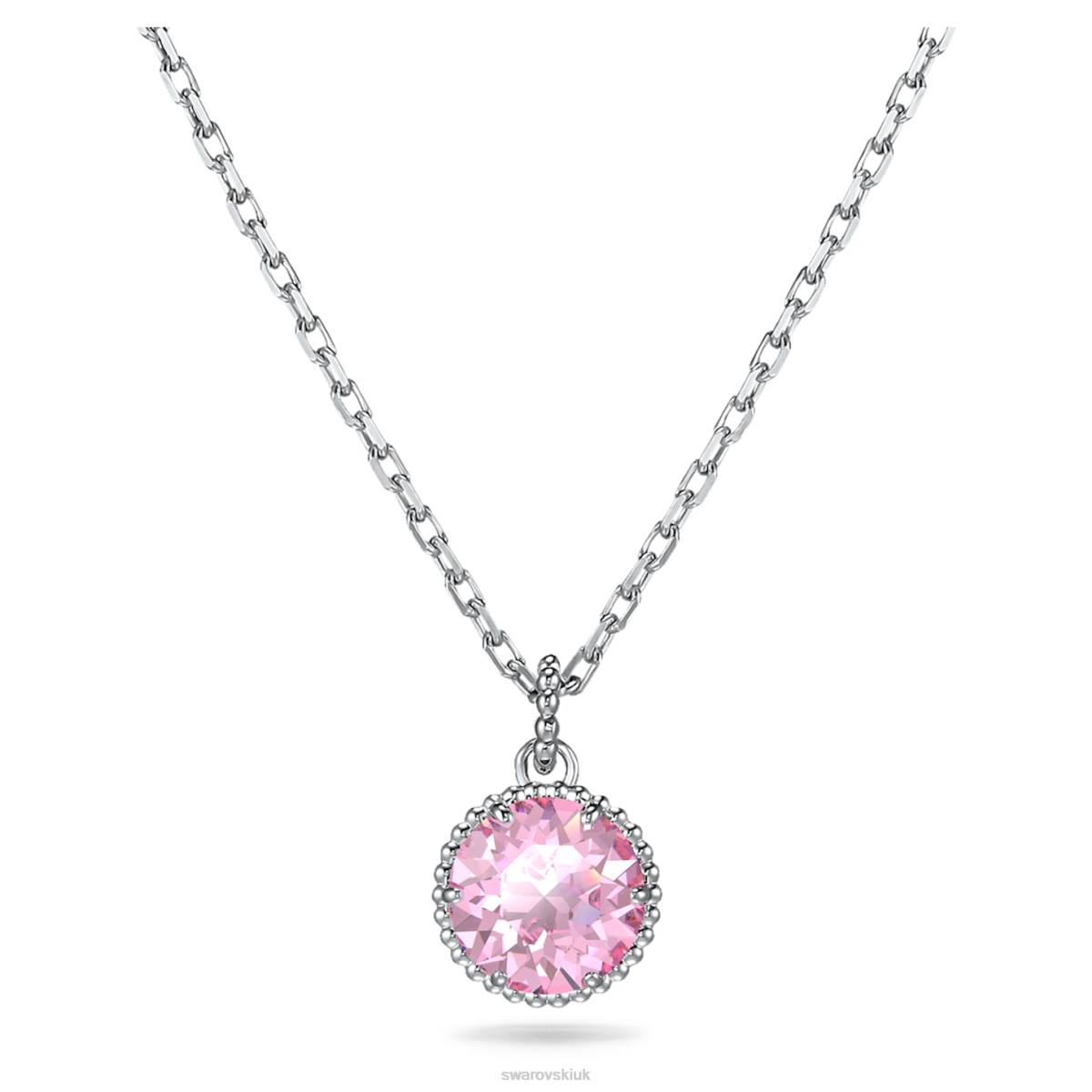 Jewelry Swarovski Birthstone pendant Round cut October, Pink, Rhodium plated 48JX315