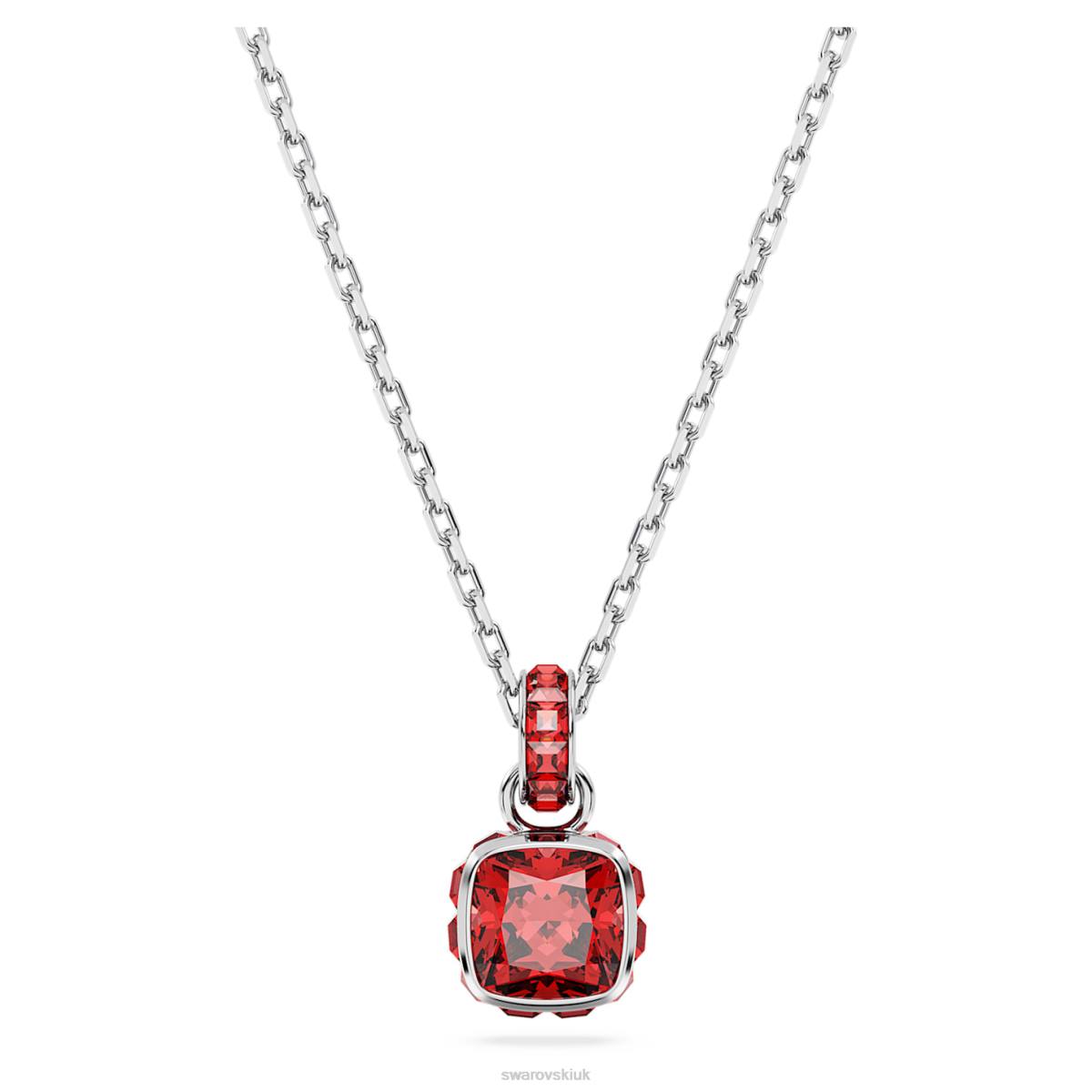 Jewelry Swarovski Birthstone pendant Square cut July, Red, Rhodium plated 48JX200