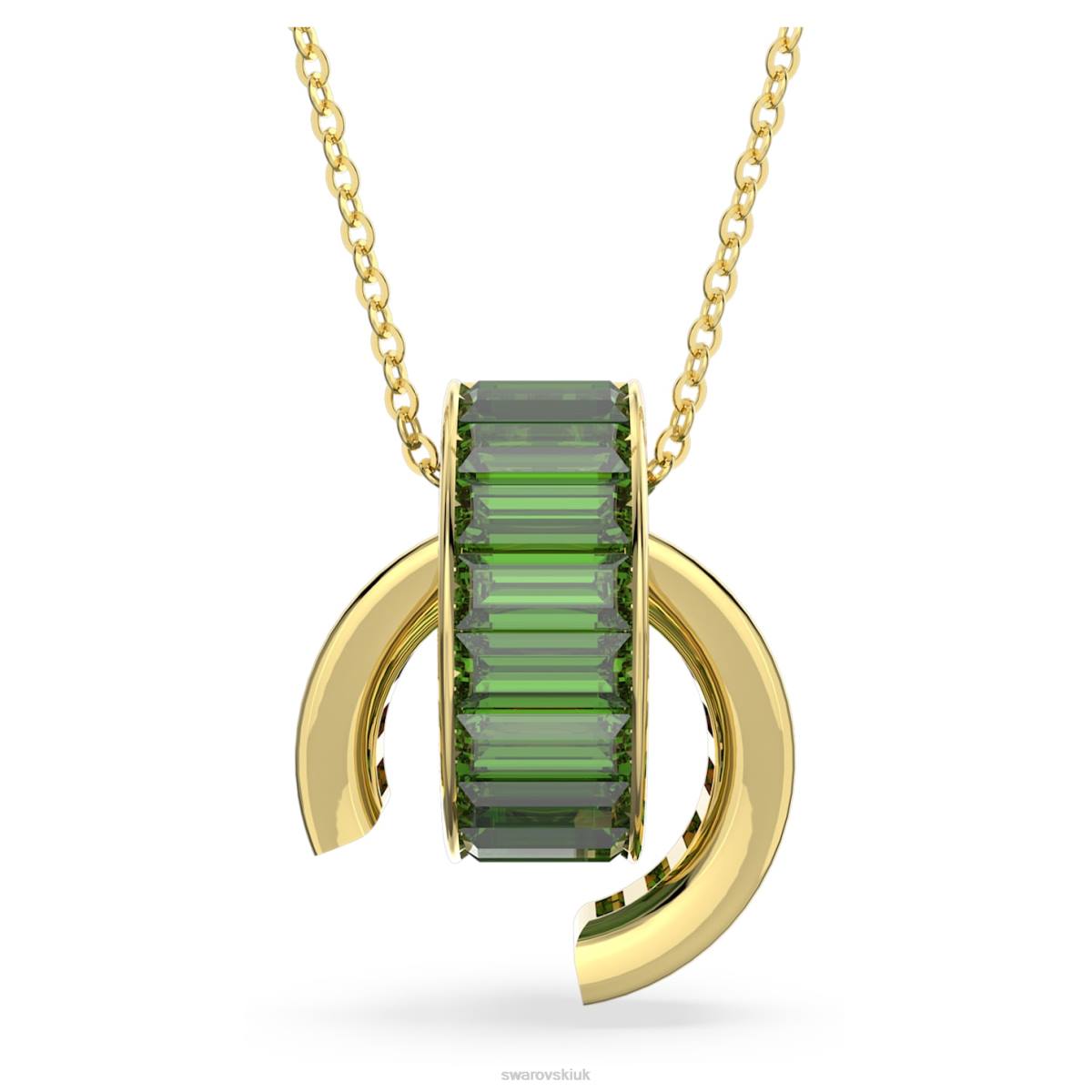 Jewelry Swarovski Matrix pendant Baguette cut, Green, Gold-tone plated 48JX204