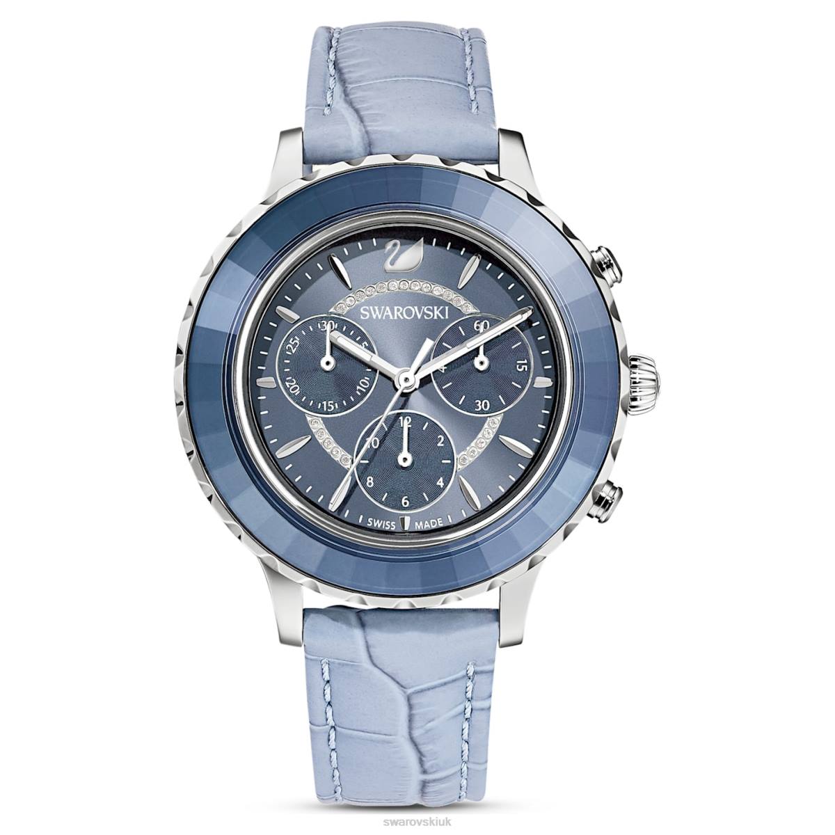 Accessories Swarovski Octea Lux Chrono watch Swiss Made, Leather strap, Blue, Stainless steel 48JX1249