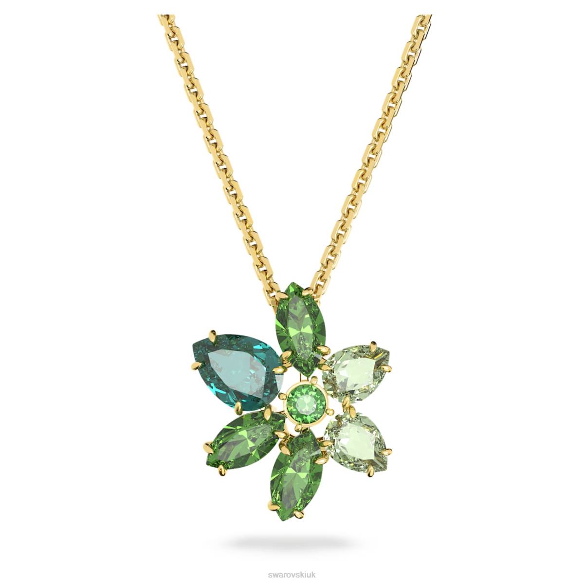 Jewelry Swarovski Gema pendant Mixed cuts, Flower, Green, Gold-tone plated 48JX163