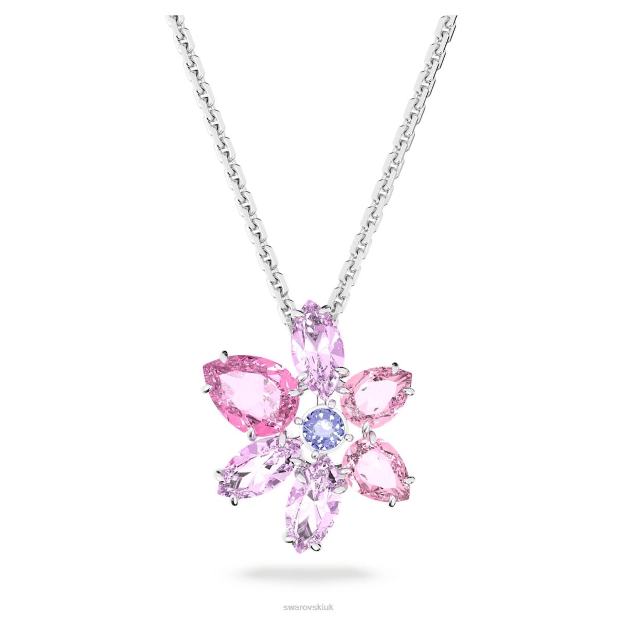 Jewelry Swarovski Gema pendant Mixed cuts, Flower, Pink, Rhodium plated 48JX161